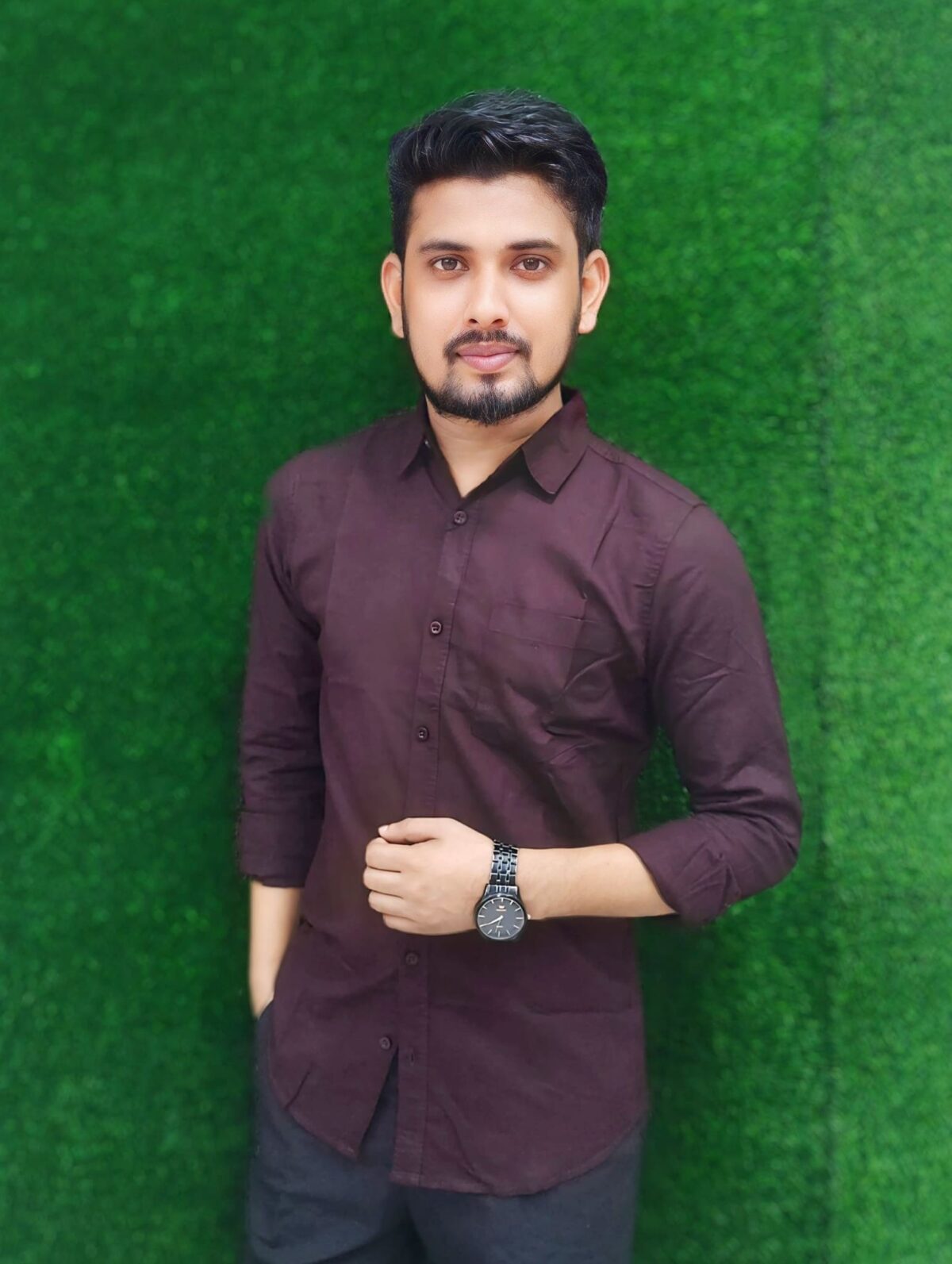 Oxford Cotton Dark Brown Shirt by Haque Libas